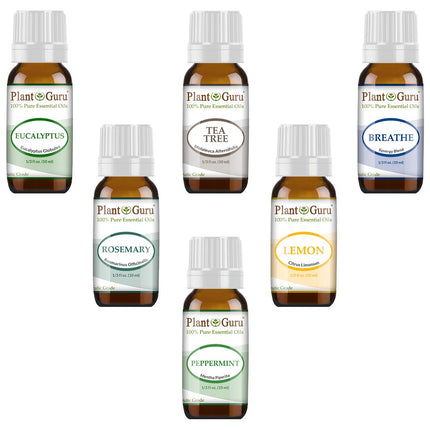 Plant Guru Respiratory Essential Oil Set — 6x 10ml, 100% Pure Therapeutic Grade for Diffuser