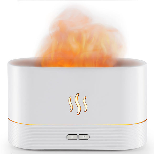 PLUWEL Flame Diffuser Humidifier – Auto Off, 180ml, Realistic Flame LED, 2 Brightness Modes