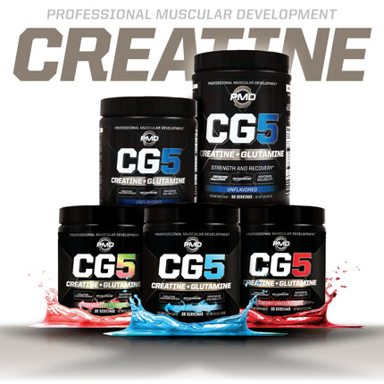 PMD Sports CG5 - Premium Creatine & L-Glutamine Powder for Maximum Strength, Recovery & Lean Muscle - Pre & Post Workout - Blue Raspberry (30 Serv)