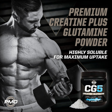 PMD Sports CG5 - Premium Creatine & L-Glutamine Powder for Maximum Strength, Recovery & Lean Muscle - Pre & Post Workout - Blue Raspberry (30 Serv)