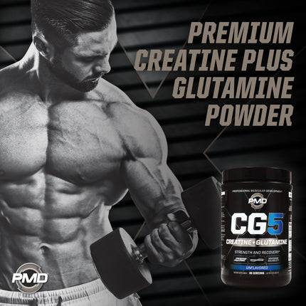 PMD CG5 Premium Creatine & L-Glutamine Powder – Pre & Post Workout Support, Unflavored, 60 Servings