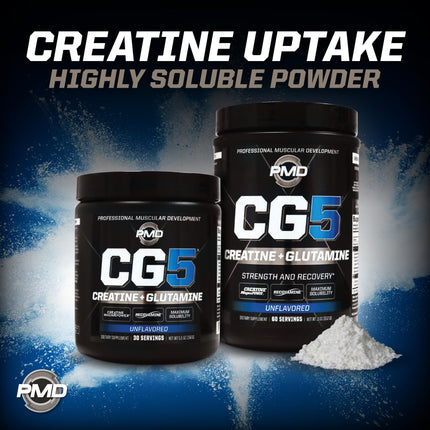 PMD CG5 Premium Creatine & L-Glutamine Powder – Pre & Post Workout Support, Unflavored, 60 Servings