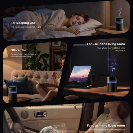 Pmsusoow Waterless Diffuser – Battery Mini Scent Diffuser with 8-Color LED (Deep Black)