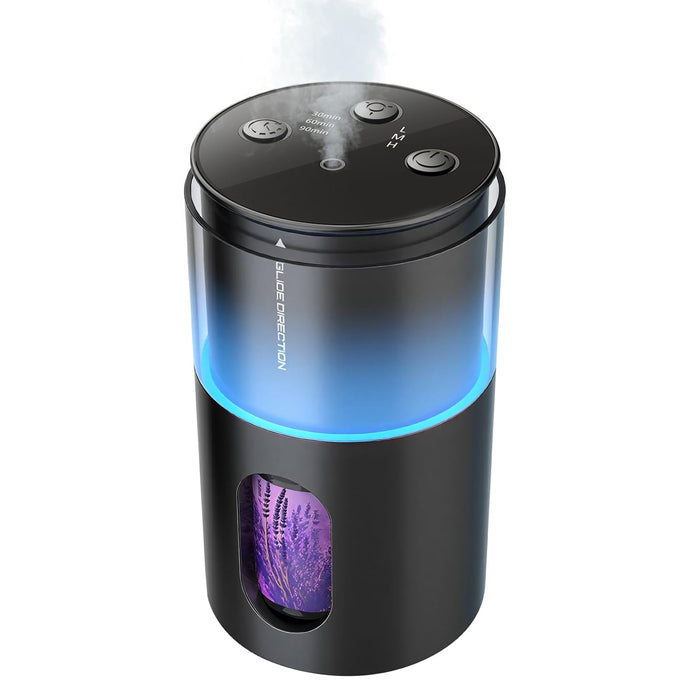 Pmsusoow Waterless Diffuser - Mini Battery Essential Oil Diffuser, 9-Color LED, Obsidian Black