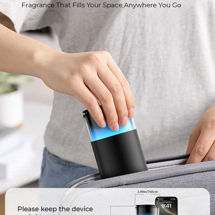 Pmsusoow Waterless Diffuser - Mini Battery Essential Oil Diffuser, 9-Color LED, Obsidian Black