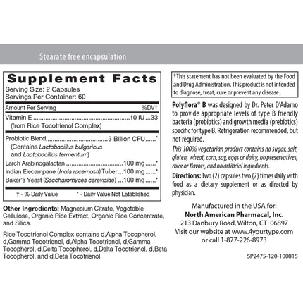 Polyflora B 120 VegCaps (POLY8) – Probiotic Supplement | 100% Veggie Capsules