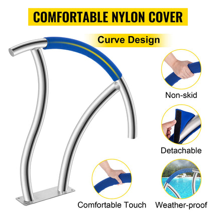 VEVOR 2 Pack 30" x 30" Swimming Pool Stair Rail 375 lbs Load Capacity w/ Quick Mount Base Plate & Complete Mounting Accessory