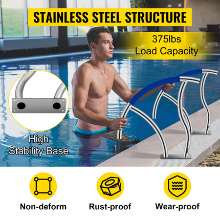 VEVOR 2 Pack 30" x 30" Swimming Pool Stair Rail 375 lbs Load Capacity w/ Quick Mount Base Plate & Complete Mounting Accessory