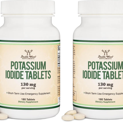 Potassium Iodide 130mg Tablets | 180 Count, 3-Month Emergency Supply | Double Wood (Pack of 2)