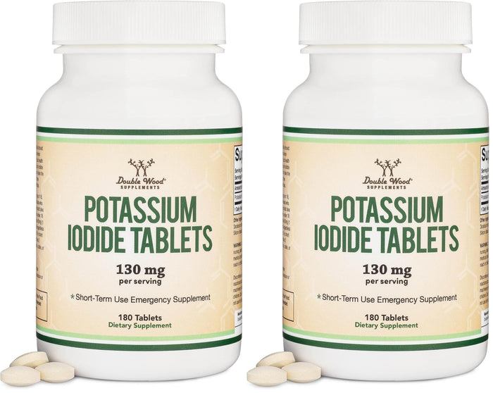 Potassium Iodide 130mg Tablets | 180 Count, 3-Month Emergency Supply | Double Wood (Pack of 2)