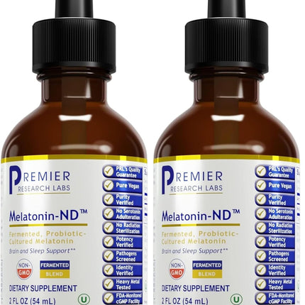 Premier Research Labs Melatonin-ND Liquid Drops — Sublingual, Organic, Vegan (2 x 2 oz)