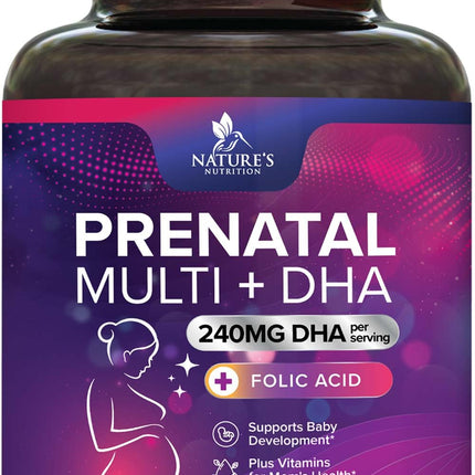 Prenatal Vitamins with Folic Acid & DHA - 240 Softgels | Omega-3 & Iron