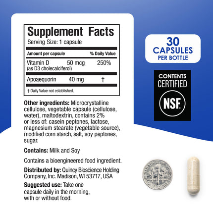 Prevagen Professional Formula - 30 Capsules | Apoaequorin 40mg + Vitamin D3