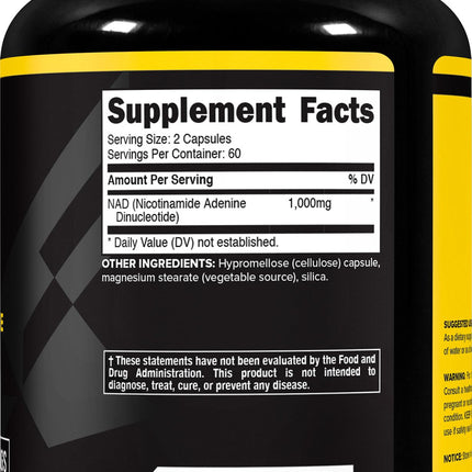 Primaforce NAD+ 1000 mg Supplement - 120 Capsules (60 Servings) | Nicotinamide Adenine Dinucleotide