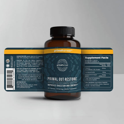 Primal Harvest Restore Gut Health – PRE/PRO/Postbiotics, 60 CT | Digestive Support for Women & Men