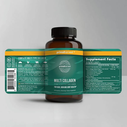 Primal Harvest 2 Pack Multi Collagen Pills (Type I–X) – 120 Capsules with Vitamin C