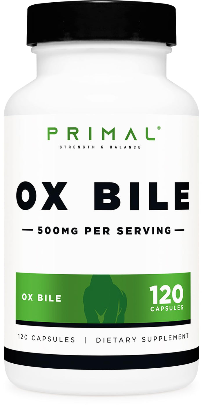 Primal Ox Bile - 120 Capsules | 500 mg per Serving | Gluten-Free & Non-GMO | Third-Party Tested