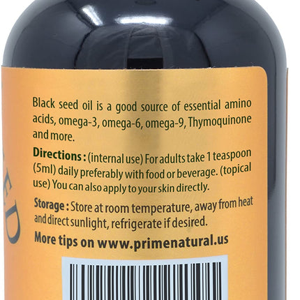 Prime Natural Organic Black Seed Oil 16oz – Cold Pressed, 1.7% Thymoquinone, USDA Organic, Turkish Origin
