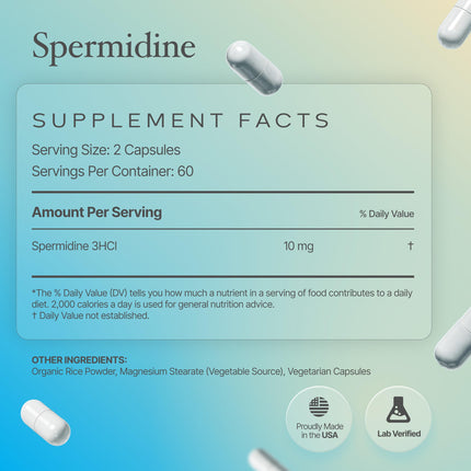 Prime Powders Spermidine Capsules – Gluten Free, 99% Purity, 10 mg Serving, DNA Telomere Support