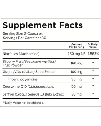Pristene Eye Vitamins with Bilberry, Saffron, Niacinamide & CoQ10 for Optic Nerve Support – Neuroptene (60 Capsules)