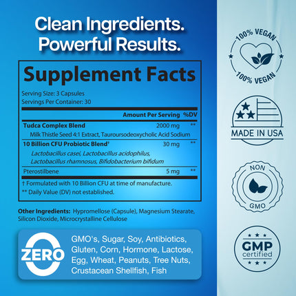 2000mg TUDCA Supplement – Max Absorption with Milk Thistle & Probiotics | 90 Vegan Capsules