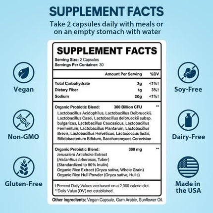 Probiotics for Women & Men | 300B CFU + Organic Prebiotics | 120 Caps