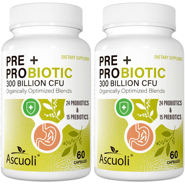 Ascuoli Probiotics for Women & Men – 300B CFU, 24 Strains, 15 Organic Herbs, 120 Veg Capsules