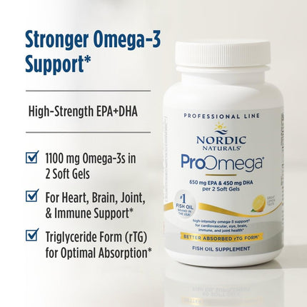 Nordic Naturals ProOmega Lemon Flavor — 120 Soft Gels, 1280 mg Omega-3 (EPA & DHA) for Heart, Brain & Immune Health