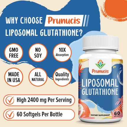 Prunucis 2400MG Liposomal Glutathione — Vitamin C, Milk Thistle, Alpha-Lipoic Acid, 480 Softgels