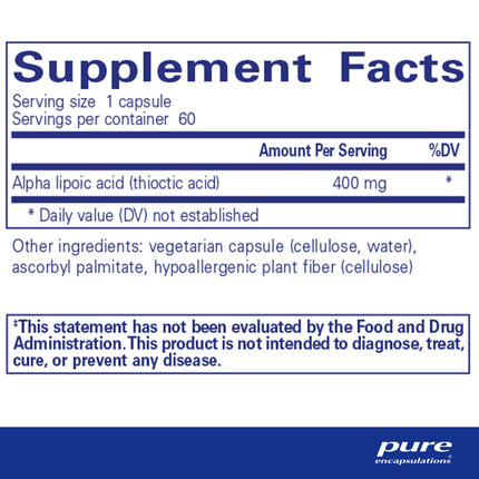 Pure Encapsulations Alpha Lipoic Acid 400 mg | 60 Capsules | Antioxidant Support, Nerve & Cardiovascular Health, Carbohydrate Metabolism