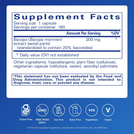 Pure Encapsulations Bacopa Monnieri | Brain Support, Memory & Focus | 180 Capsules