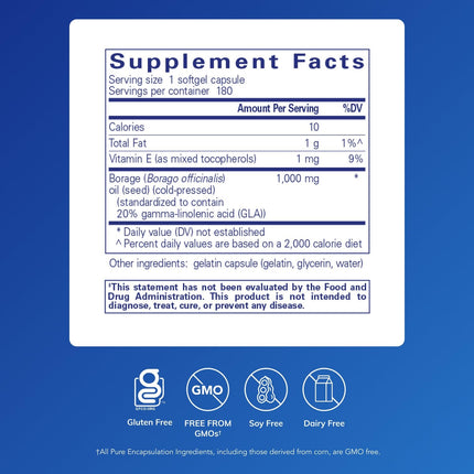 Pure Encapsulations Borage Oil | Hypoallergenic Dietary Supplement | 180 Softgel Capsules