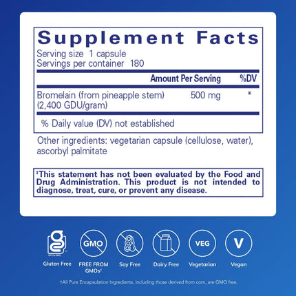 Pure Encapsulations Bromelain 2400 500 mg – Digestive & Joint Support, Vegan, 180 Capsules