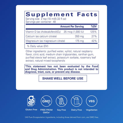 Pure Encapsulations Cal/Mag/D Liquid – Calcium, Magnesium & Vitamin D | 16.2 fl oz