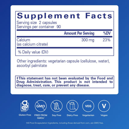 Pure Encapsulations Calcium (Citrate) – 180 Capsules for Bone, Teeth, Colon & Cardiovascular Health