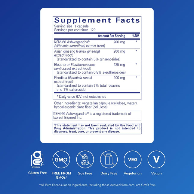 Pure Encapsulations Energy Xtra – Adaptogen Formula for Stamina | 120 Capsules