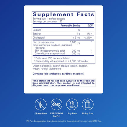Pure Encapsulations EPA/DHA Essentials – Premium Fish Oil with EPA & DHA for Heart, Brain & Joints – 180 Softgels