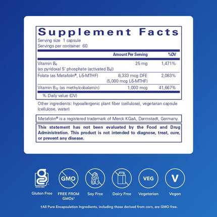 Pure Encapsulations Folate 5,000 Plus – Activated Folate with B12 & B6 | 60 Capsules