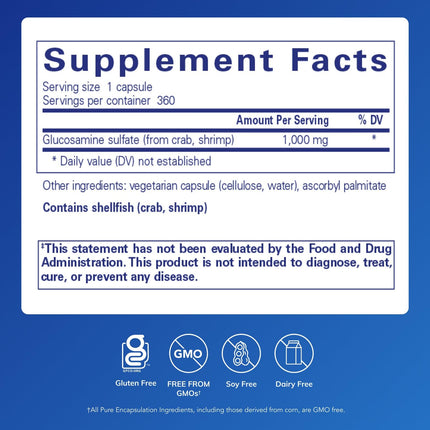 Pure Encapsulations Glucosamine Sulfate 1,000 mg | Joint Support, Cartilage Health & Connective Tissue | 360 Capsules