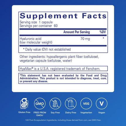 Pure Encapsulations Hyaluronic Acid - Skin Hydration & Joint Health | Gluten Free, Vegan & Non-GMO | 60 Capsules