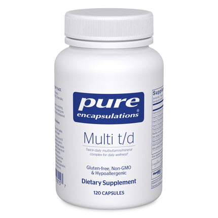 Pure Encapsulations Multi T/D – Daily Multivitamin & Mineral, Gluten Free & Vegetarian, 120 Capsules