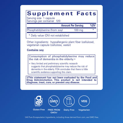 Pure Encapsulations PS 100 | Phosphatidylserine Brain Support Supplement | 120 Capsules