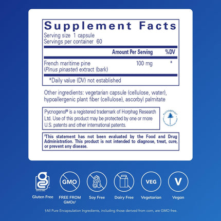 Pure Encapsulations Pycnogenol 100 mg – Hypoallergenic Vascular Support & Antioxidant Supplement | 60 Capsules