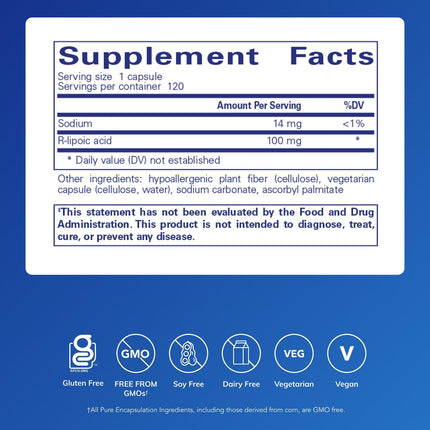 Pure Encapsulations R-Lipoic Acid (Stabilized) – Hypoallergenic Antioxidant & Metabolic Support | 120 Capsules