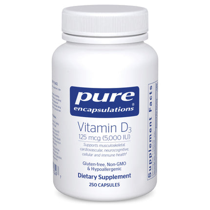 Pure Encapsulations Vitamin D3 125 mcg (5,000 IU) – Bone, Immune & Heart Health – 250 Capsules
