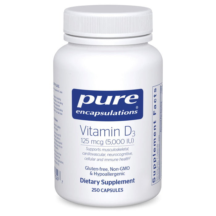 Pure Encapsulations Vitamin D3 125 mcg (5,000 IU) – Bone, Immune & Heart Health – 250 Capsules