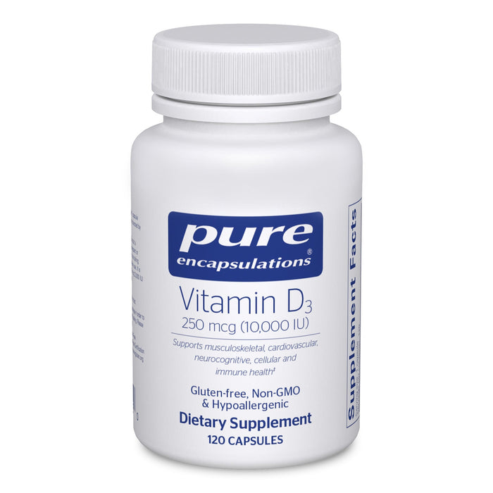 Pure Encapsulations Vitamin D3 250 mcg (10,000 IU) | Bone, Immune & Heart Support – 120 Capsules