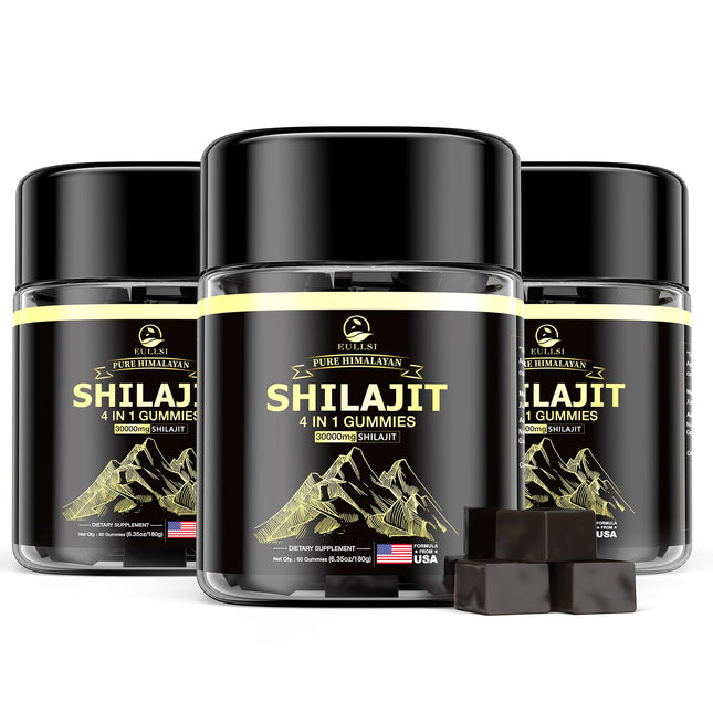 Eullsi Pure Himalayan Shilajit Gummies + Ashwagandha for Energy, Stamina & Immune Support | Vegan Non-GMO, 180 Count