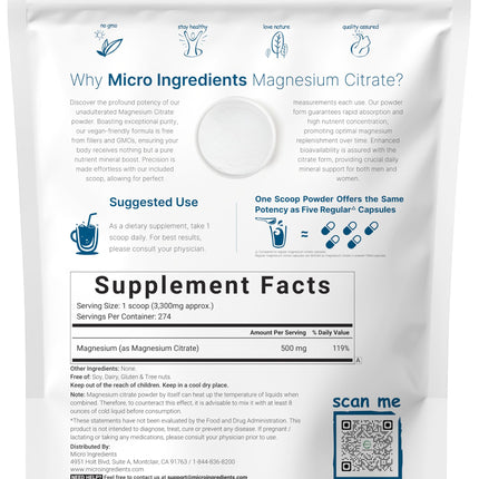 Pure Magnesium Powder, 2lbs | Magnesium Citrate Powder | Unflavored | Relaxation and Nutrient Utilization | Easily Absorbed | Non-GMO, Vegan
