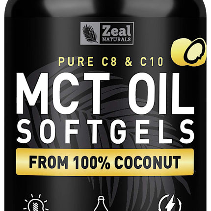 Zeal Naturals Pure MCT Oil Capsules - 3000mg, 360 Softgels | C8/C10 MCT from Coconut | Energy Support & Focus | Gluten-Free